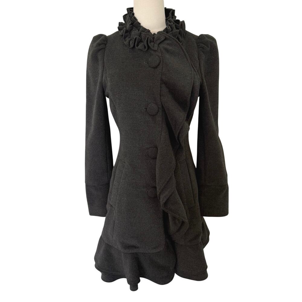 Anthropologie (S) RYU Dark Gray Ruffle Felt Dress Coat Victorian Avant Garde